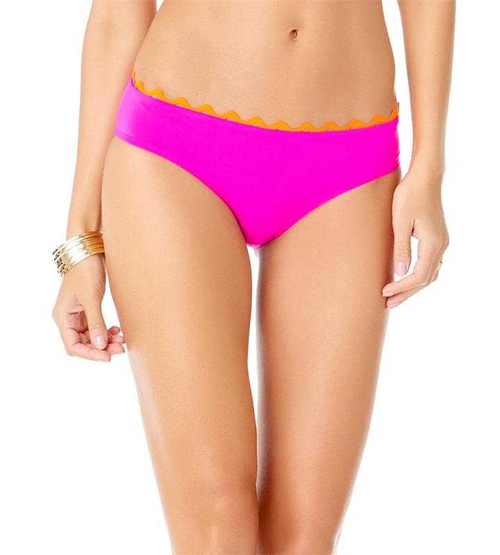 NWT Anne Cole S Pink & Orange Ric Rac Mid-Rise Bikini Swim Bottoms -#87631