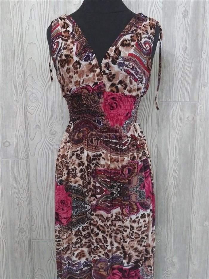 NWT V-Neck Wild Roses Cheetah Pink Rose Stretch Midi Dress Sundress M #20