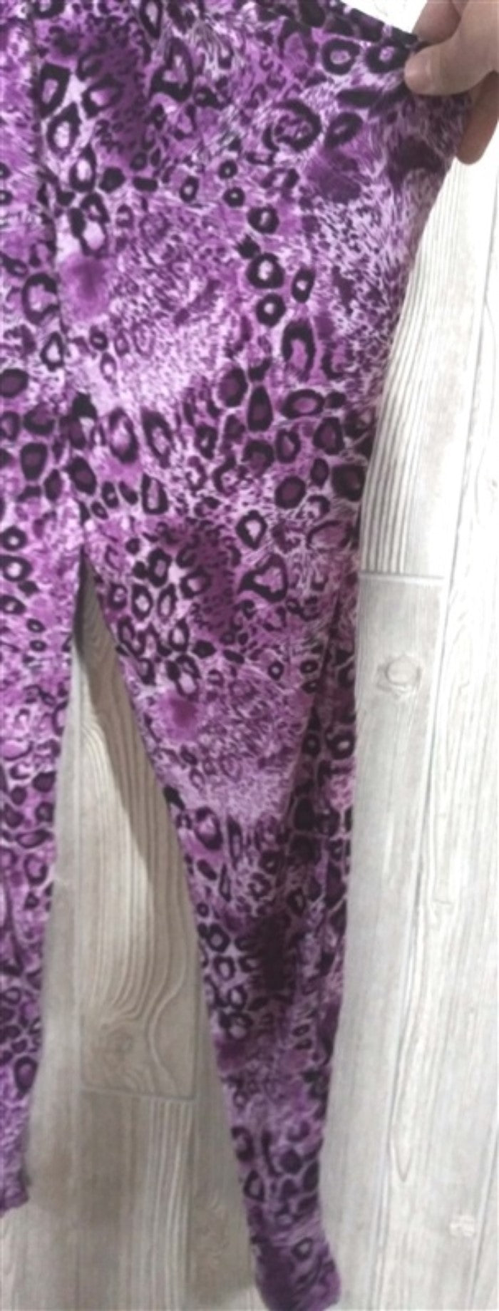 NWT V-Neck Pretty Kitty Purple Black Cheetah Print Stretch Pants Jumpsuit L #12
