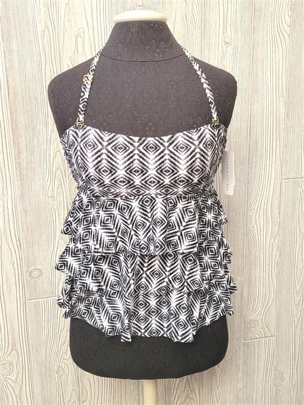 NWT Island Escape 6 Strapless Bandini Tank Swim Top Black & White Tribal #86799