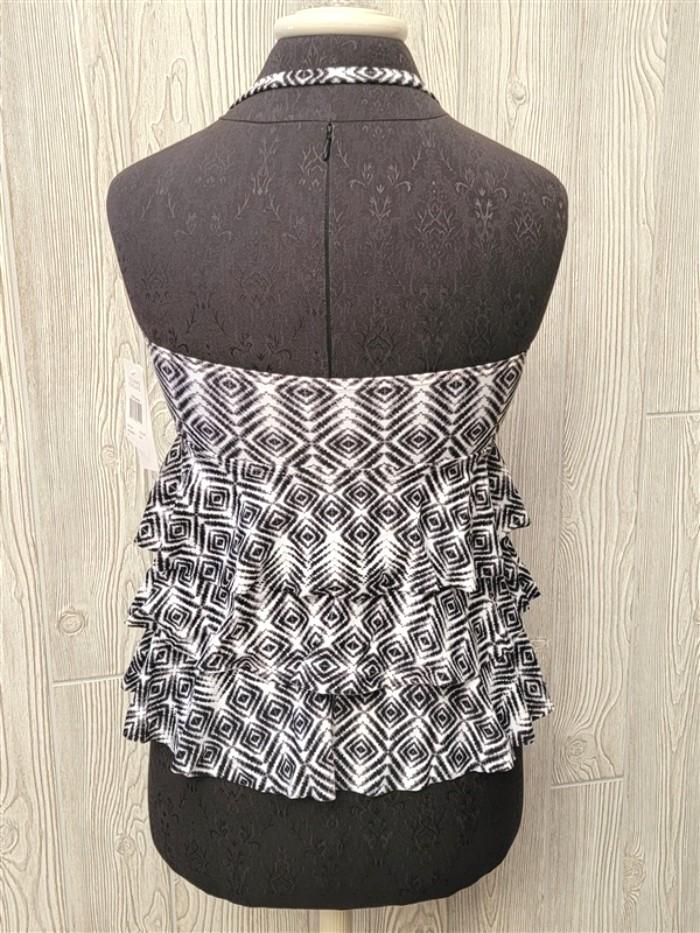 NWT Island Escape 6 Strapless Bandini Tank Swim Top Black & White Tribal #86799