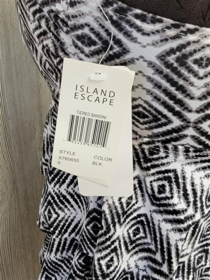 NWT Island Escape 6 Strapless Bandini Tank Swim Top Black & White Tribal #86799