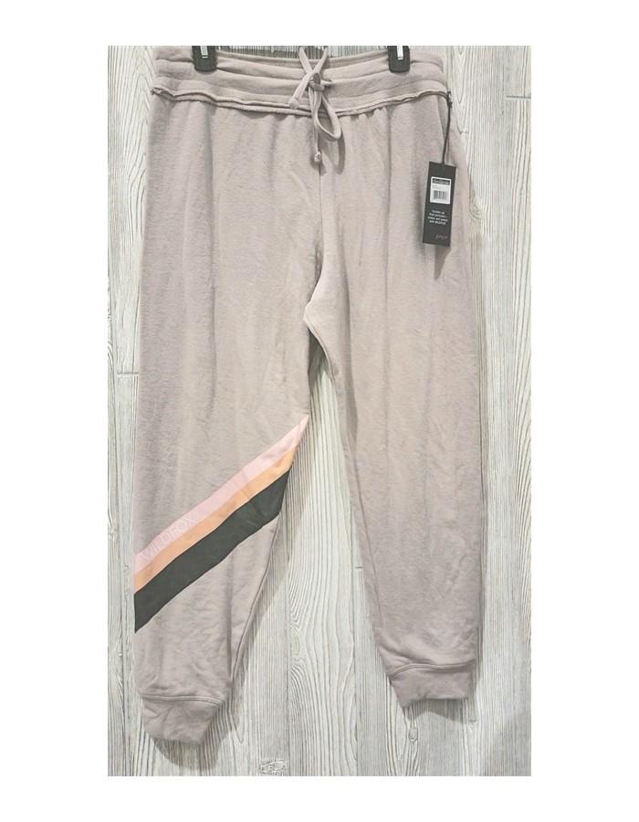 NWT Wildfox LG Knox Jogger French Terry Sweatpants Tan Grapefruit Stripes #88265