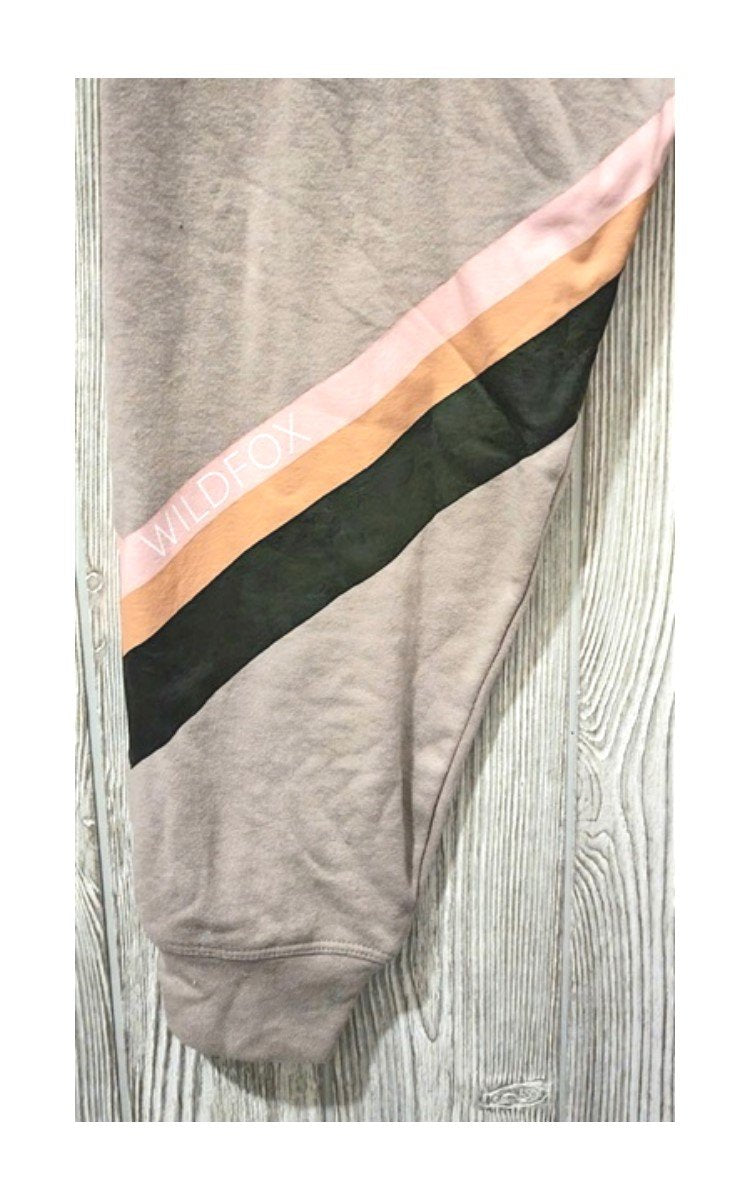 NWT Wildfox LG Knox Jogger French Terry Sweatpants Tan Grapefruit Stripes #88265