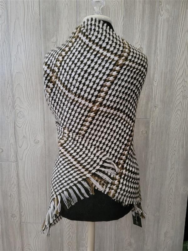 V Fraas Houndstooth Blanket Scarf Wrap Olive Black White 92113