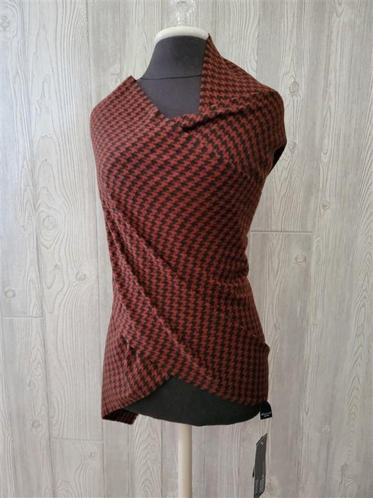 V Fraas Houndstooth Blanket Scarf Wrap Rust Red Black 92114