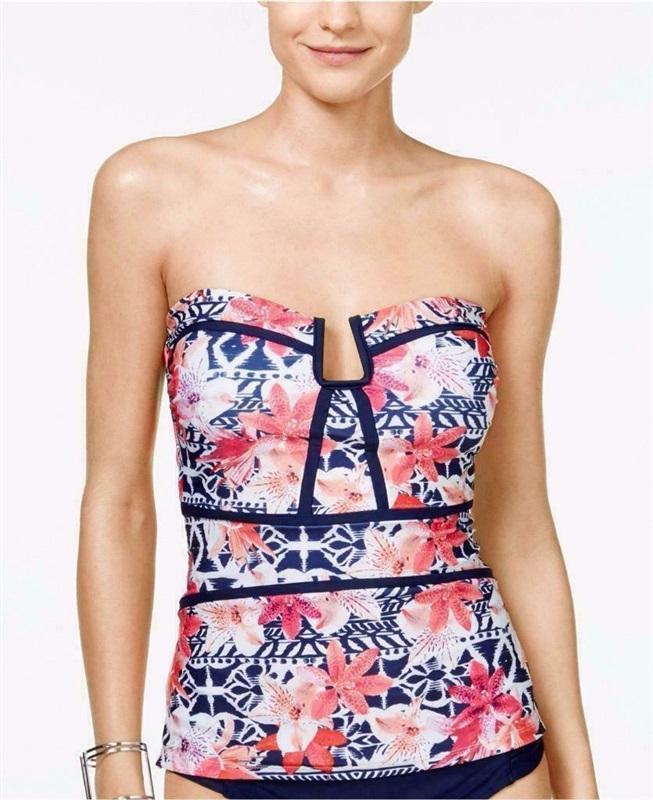 NWT Island Escape 6 Strapless Antigua Bandini Floral Tankini Swim Top 87121