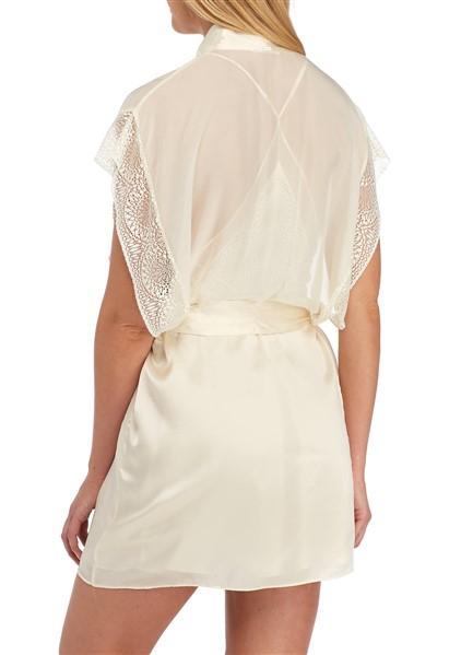 NEW Calvin Klein XS/S CK Black Endless Silk Lace Robe QS5679 Ivory #71965