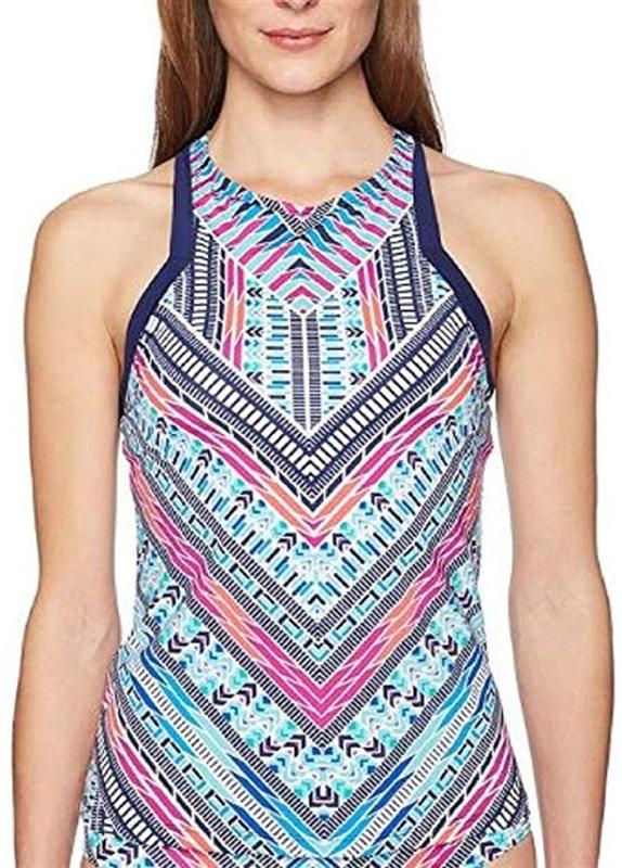 NWOT Jag Chevron-Print Racerback SM JGSS8012 Pullover Tankini Swim Top #91989