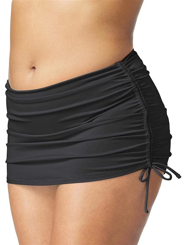 Island Escape 24W Plus Hamptons Ruched Skirtini Swim Skirt Black #86212