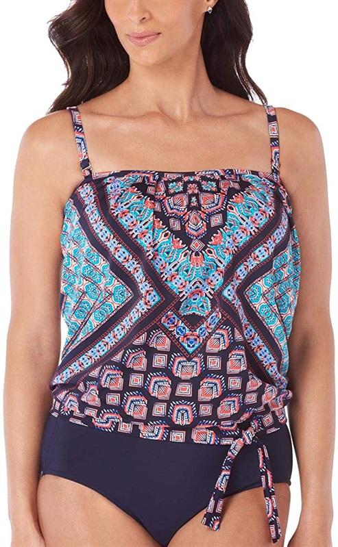 NWT Swim Solutions 8 Blouson Tribal Print 5520943 Tankini Swim Top #92284