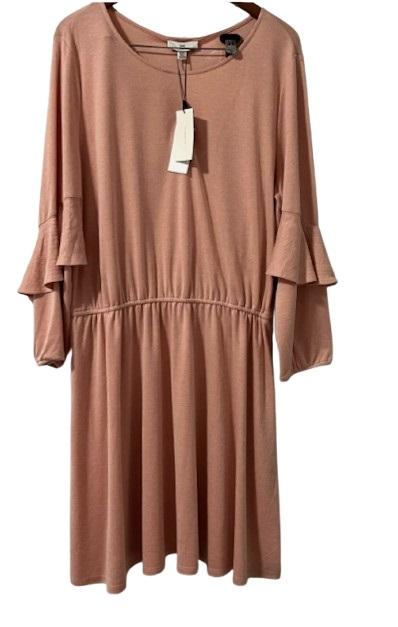 NWt H Halston Trapunto Flounce-Sleeve Shift Dress Pink LG #75941