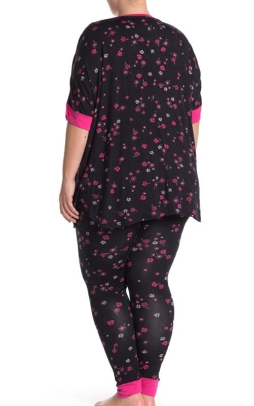 New Kensie 2X Printed Knit Top & Pants Pajama Set Blue & Pink #77106