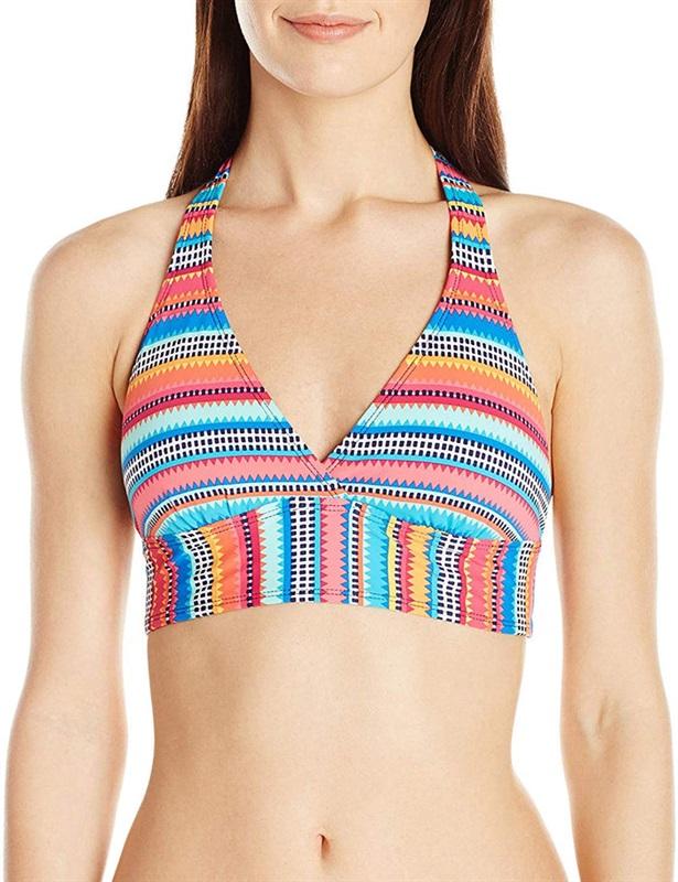 NWT Anne Cole M Multi Triangle Stripe Wire-free Halter Bikini Top #87701