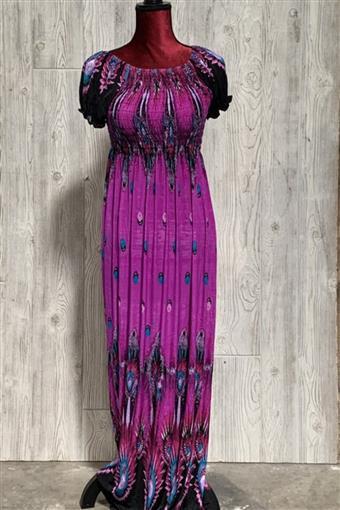 NWT Eye of the Peacock Purple Gathered Bust Maxi Dress Stretch Sundress L #13