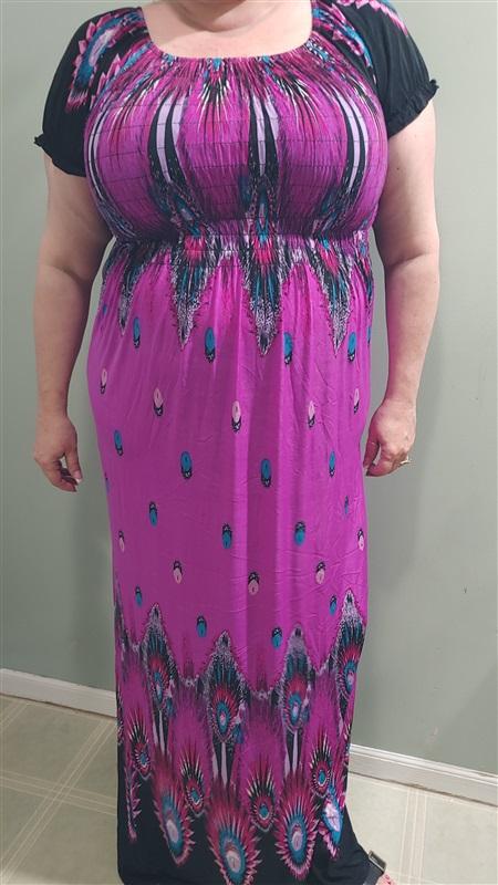 NWT Eye of the Peacock Purple Gathered Bust Maxi Dress Stretch Sundress L #13