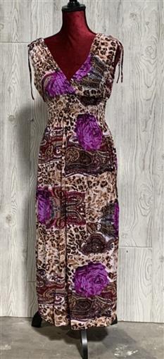 NWT V-Neck Wild Roses Cheetah Purple Rose Stretch Maxi Dress Sundress XL #20