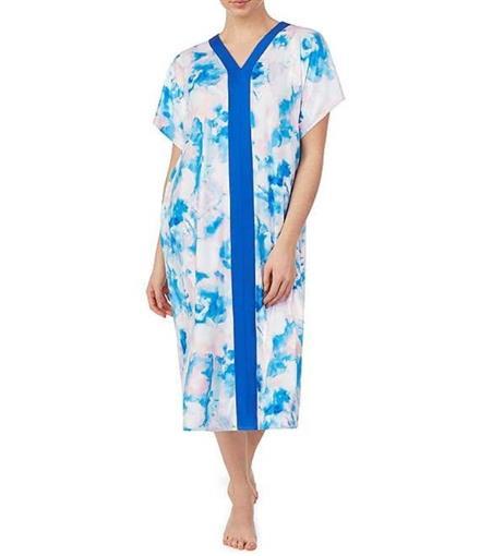NWt iRelax Printed Recycled-Knit Caftan L/XL Pink & Blue Batik Tie Dye #83819