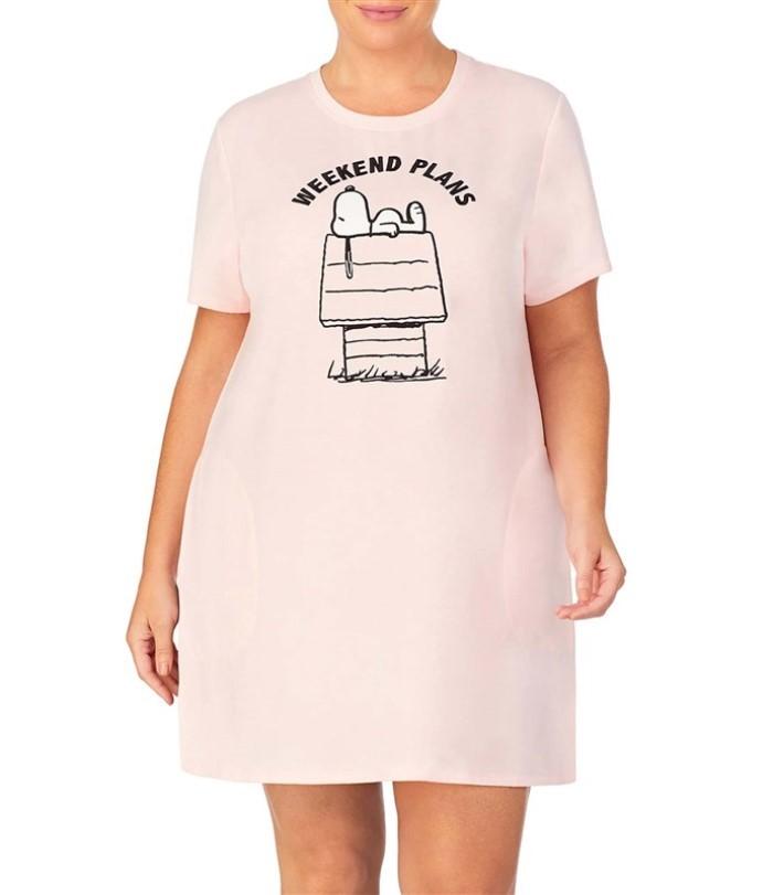 New Peanuts 2X Weekend Plans Embroidered Snoopy French Terry Sleep Shirt #84205