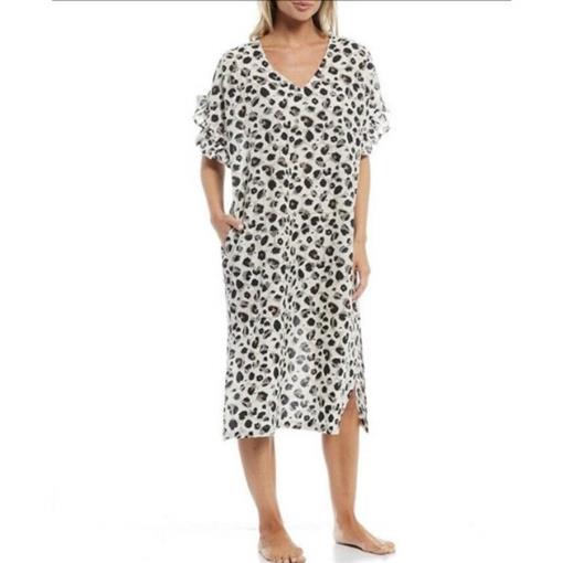 NWt Kate Landry ST2DK451 Animal Print Leopard Embroidered Lounge Dress SM #85916