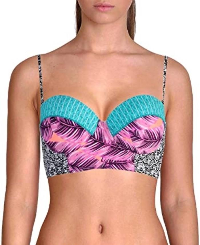 NWT Hula Honey MD Push-Up Bikini Top & Lace Up Bottom Multi-Leaf Breeze #86037