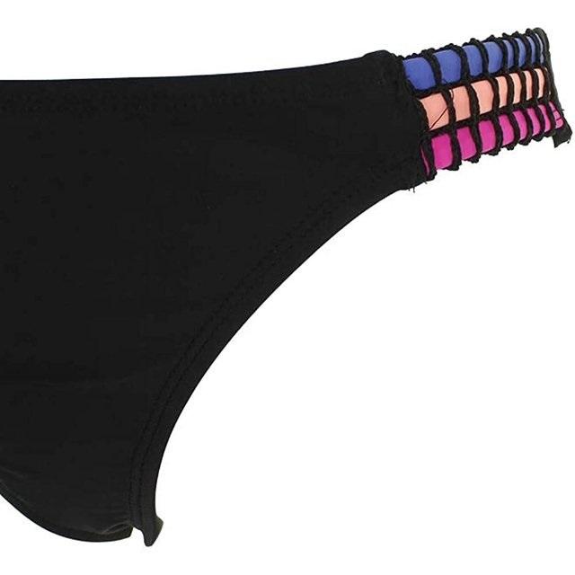 NWT California Waves M Low-Rise Black Woven Neon Bikini Swim Bottom 86222