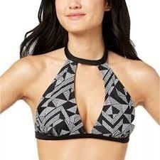 NWT Hula Honey XL Black White Maze Muse Choker Cropped Bikini Top #86400