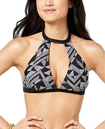 NWT Hula Honey L Maze Muse Choker Cropped Bikini Top Black White #86402