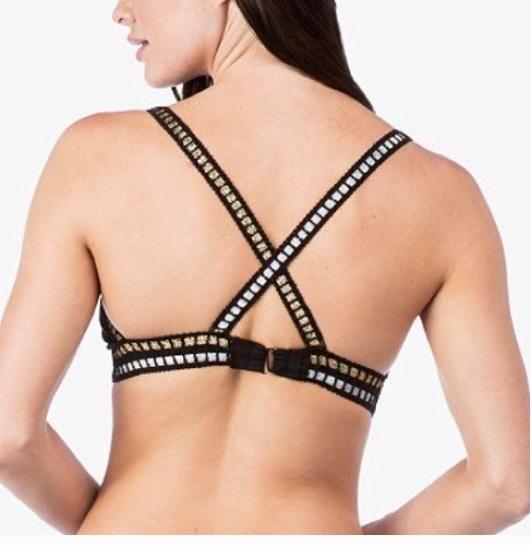 NWT La Blanca 4 Metallic Ribbon-stitch Black Bikini Top Swimsuit #86609