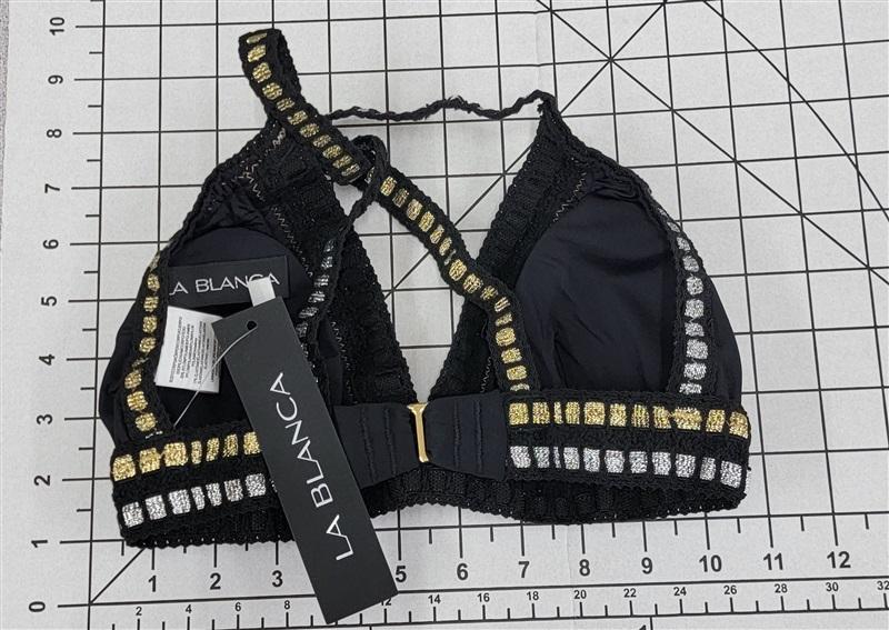 NWT La Blanca 4 Metallic Ribbon-stitch Black Bikini Top Swimsuit #86609