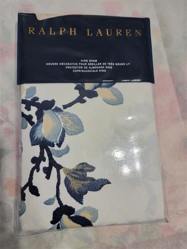 NWT Ralph Lauren Blanc Bleu Fallon Sateen King Blue & White Floral Sham #86930