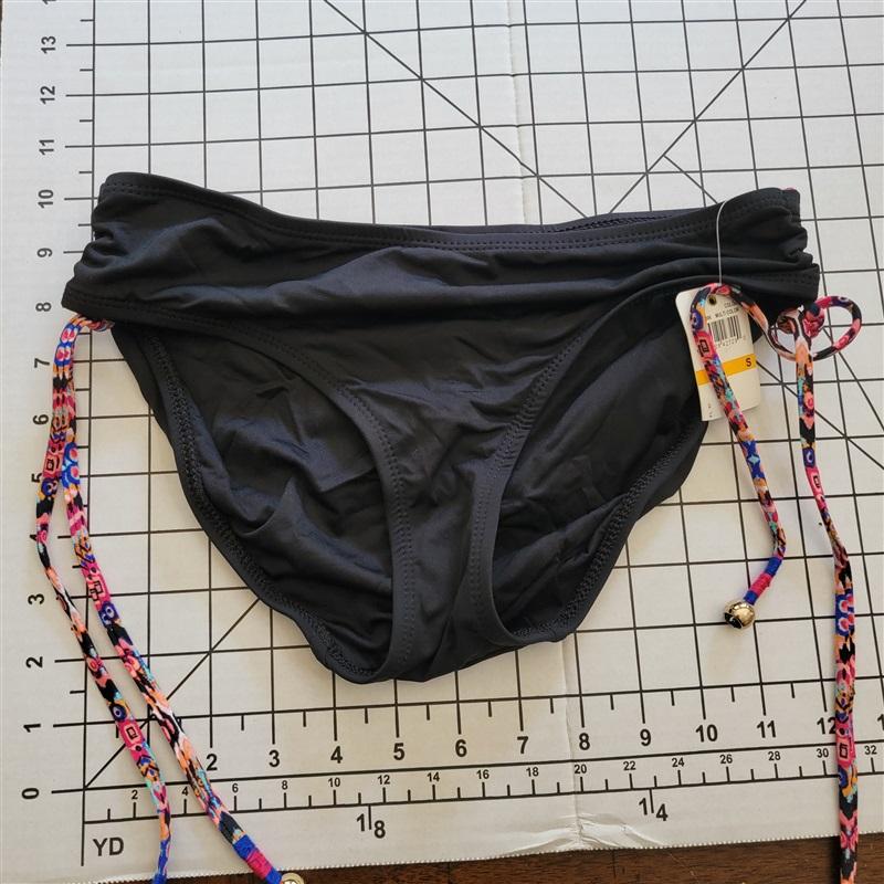 NWT Anne Cole S Stevie Black Stripe Side Tie Bikini Bottom #87587