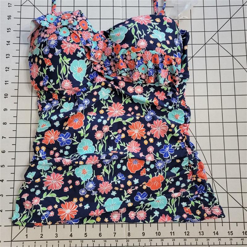 NWOT Anne Cole S Lazy Daisy Navy Flounce Shirred Bandeaukini Tankini Top #87642