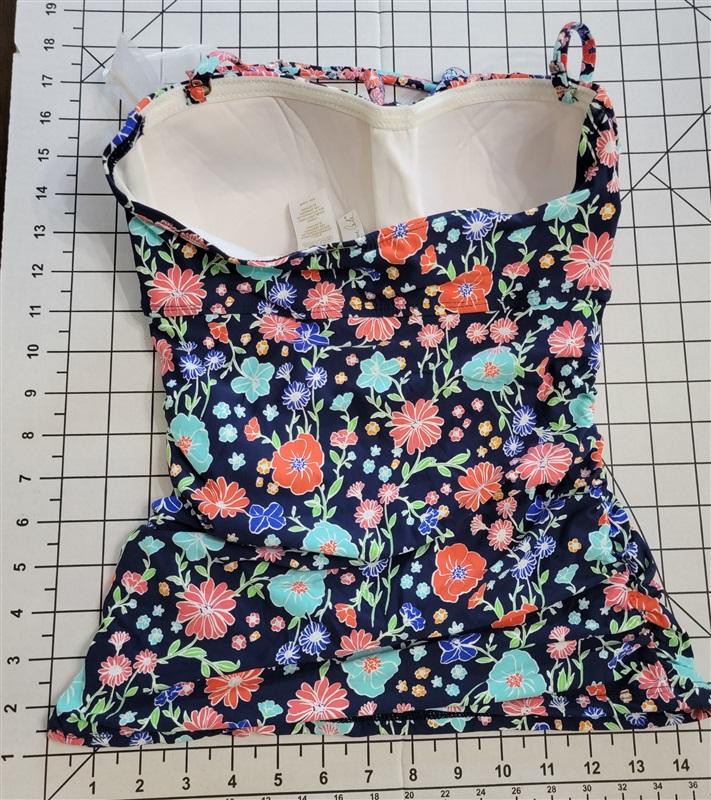 NWOT Anne Cole S Lazy Daisy Navy Flounce Shirred Bandeaukini Tankini Top #87642