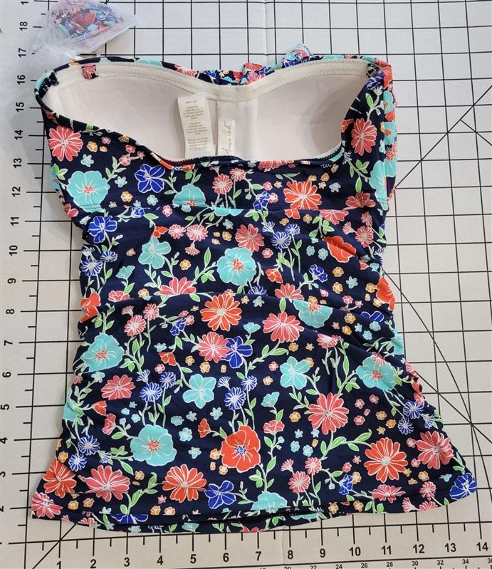 NWOT Anne Cole XS Lazy Daisy Navy Flounce Shirred Bandeaukini Tankini Top #87646