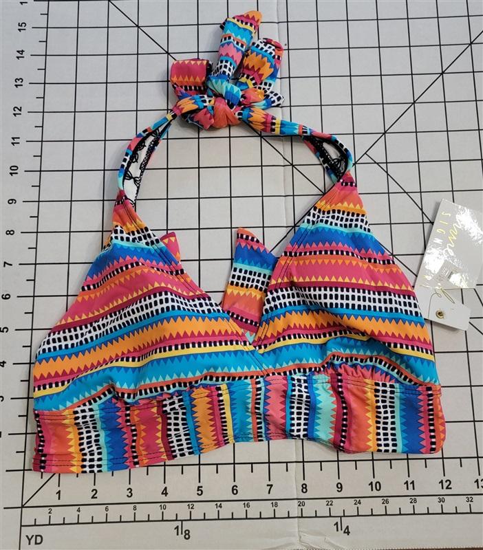 NWT Anne Cole M Multi Triangle Stripe Wire-free Halter Bikini Top #87701