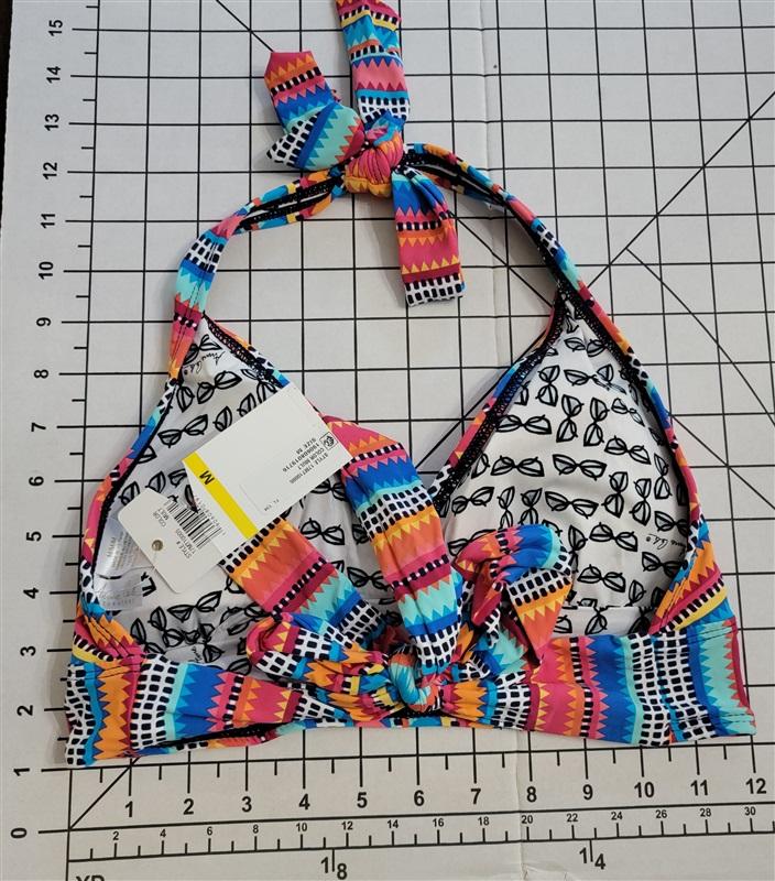 NWT Anne Cole M Multi Triangle Stripe Wire-free Halter Bikini Top #87701