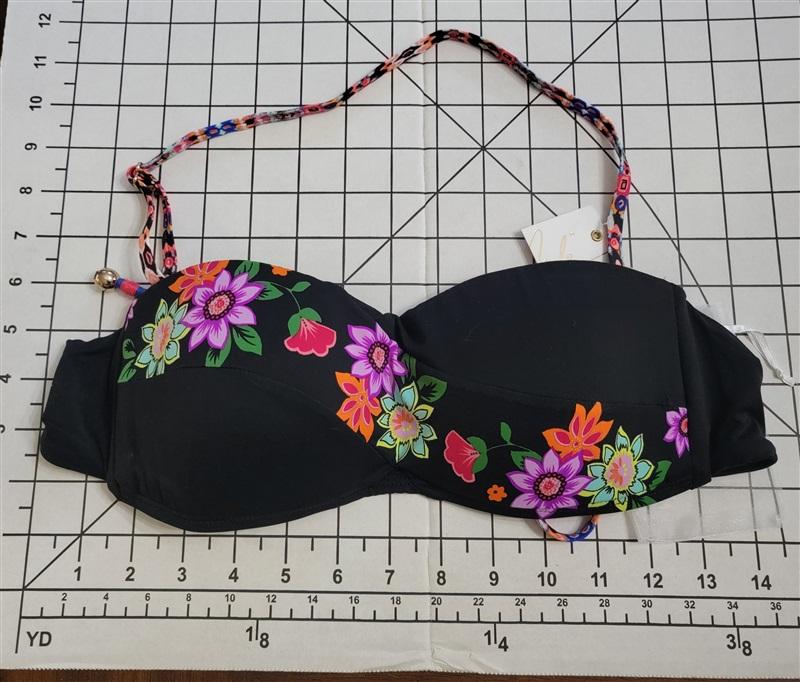 NWT Anne Cole L Fleetwood Stevie Bandeau Black Floral Print Bikini Top -#87731