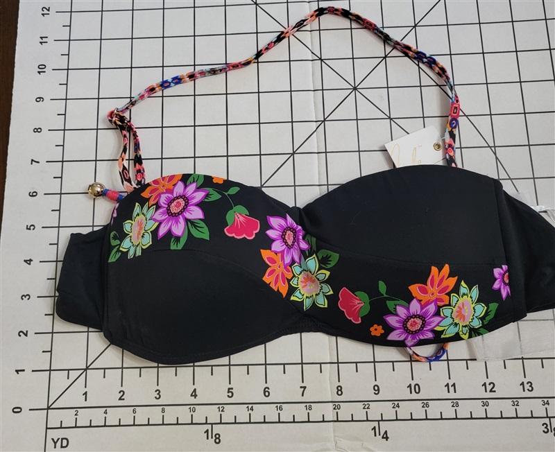 NWT Anne Cole L Fleetwood Stevie Bandeau Black Floral Print Bikini Top -#87731