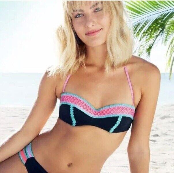 NWOT Shade & Shore 38C Vacay Bandeau Strapless Black Net Swim Top 87825