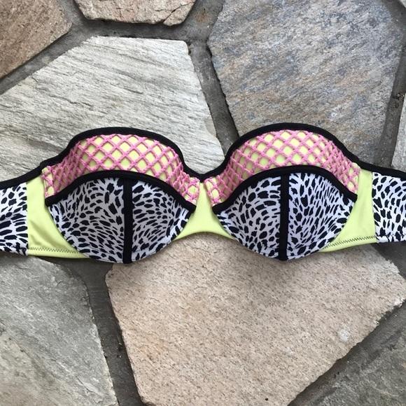 NWOT Shade & Shore 36B Neon Bandeau Animal Print Netted Swim Top #87925