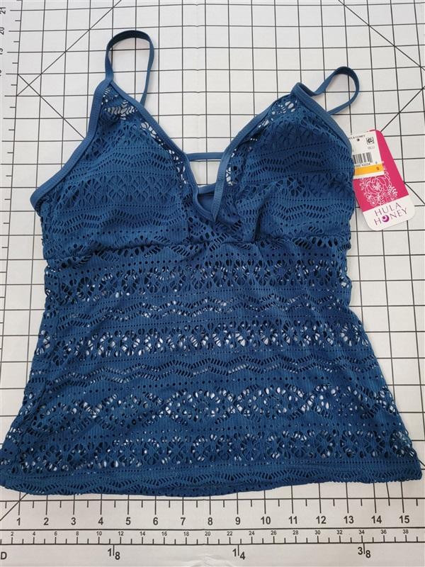 NWT Hula Honey S Blue Crochet Illusion Tankini Swim Top #88119