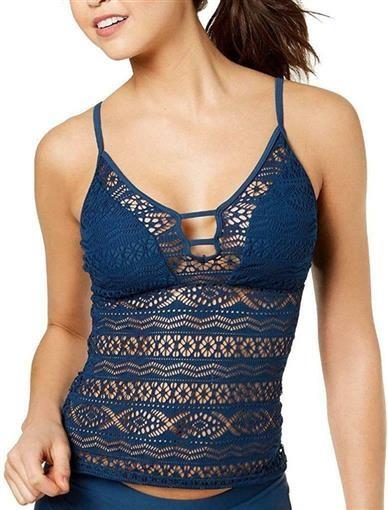 NWT Hula Honey S Blue Crochet Illusion Tankini Swim Top #88119