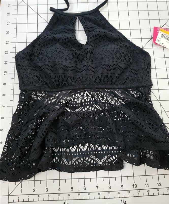 NWT Hula Honey S High Neck Crochet Black Bikini Swim Top #88122