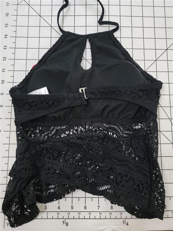 NWT Hula Honey S High Neck Crochet Black Bikini Swim Top #88122