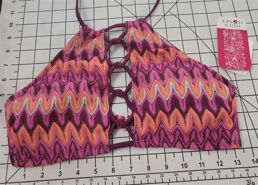NWT Hula Honey Peacock Festival 3273JTT0573 M Multi Crochet Bikini Swim Top88126