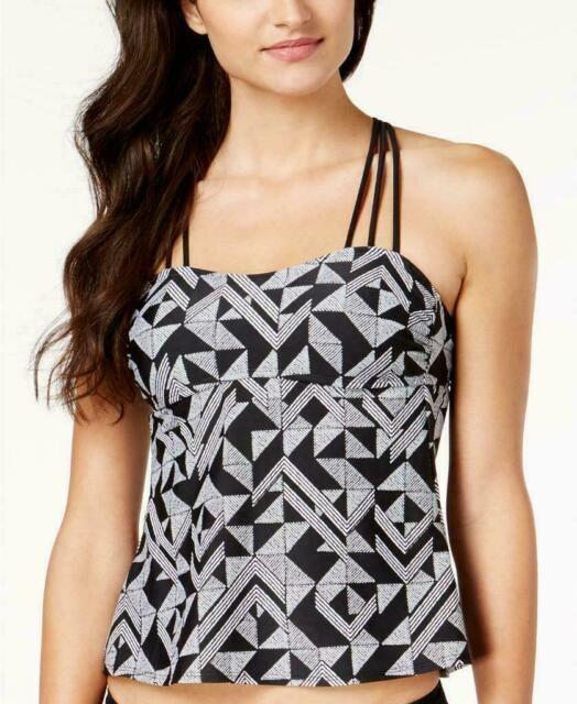 NEW Hula Honey 102010 S Black White Maze Muse Macramé Back Halter Tankini #88252