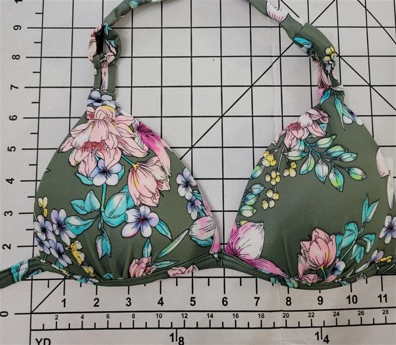 NWT Hula Honey XS Tropical Romance Green Floral Wireless Bra Bikini Top #89453