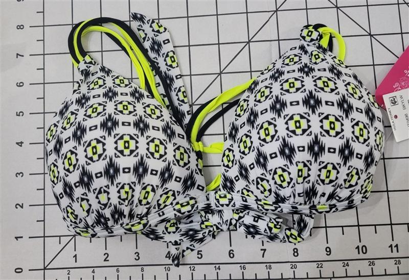 NWT Hula Honey S Neon Festival Black Yellow White Push-Up Swim Top #89498