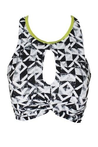 NWT GO GOSSIP L Geometric Maze Cut-out Bikini Swim Top 90262